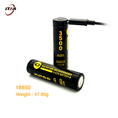 3500mAh Lithium Ion Battery Cell , USB C 3.7 V Rechargeable Battery 18650